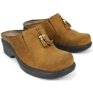 Ariat Clogs Women Leather Suede Mules Slip On Tassel Mendocino Shoes Sz 8B Brown
